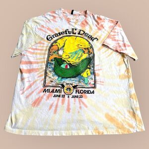 Grateful Dead T Shirt 1974 Miami Florida June 22 Reprint Yellow Tye Dye Small